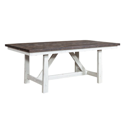 Farmhouse - Fixed Top Trestle Table - Two Tone White / Wood Tone