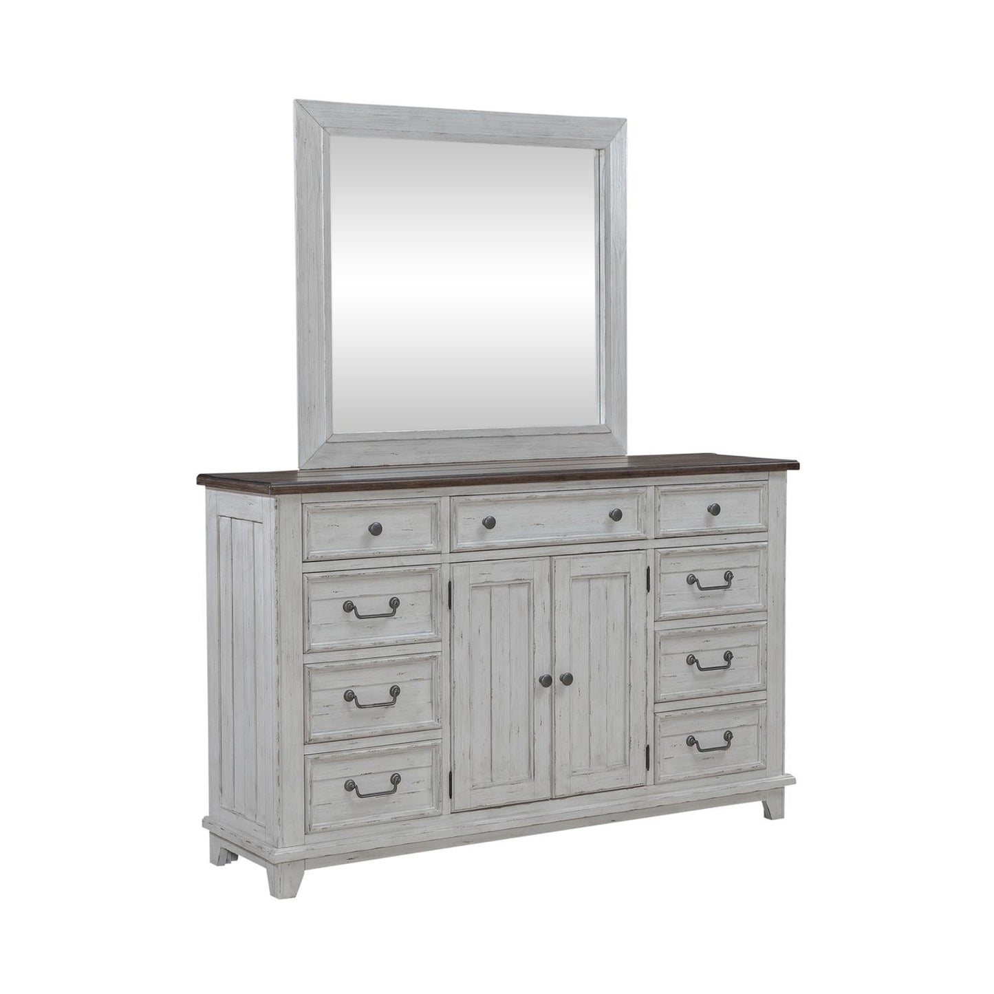 River Place - Dresser & Mirror - Riverstone White & Tobacco