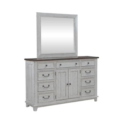 River Place - Dresser & Mirror - Riverstone White & Tobacco