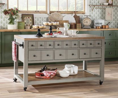 Vintage Market - Kitchen Island 6 Drawer With Casters
