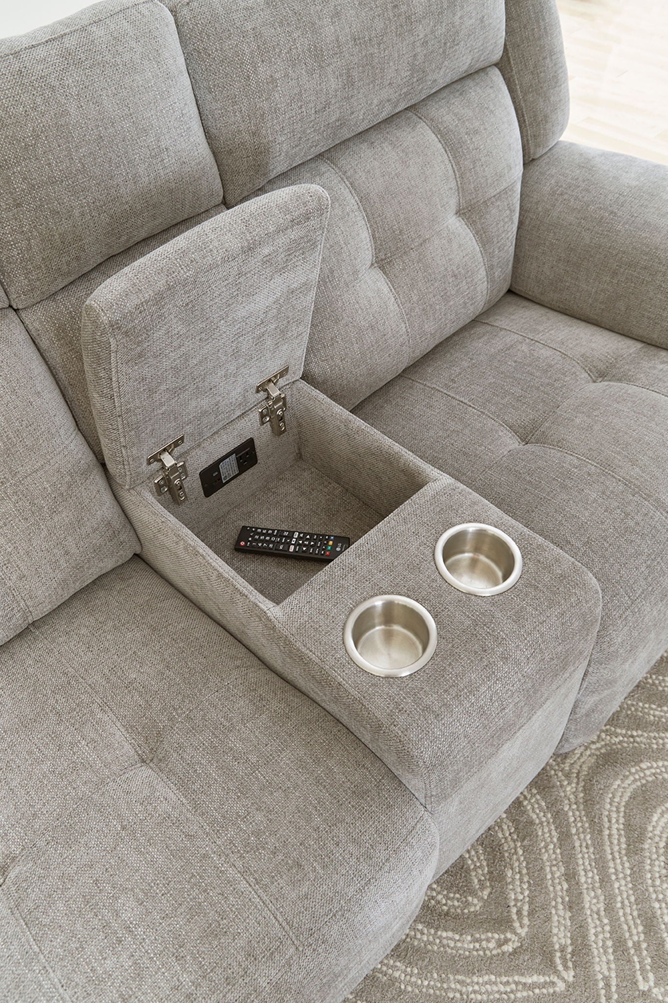 Richland - Power Reclining Console Loveseat - Bristol Gray