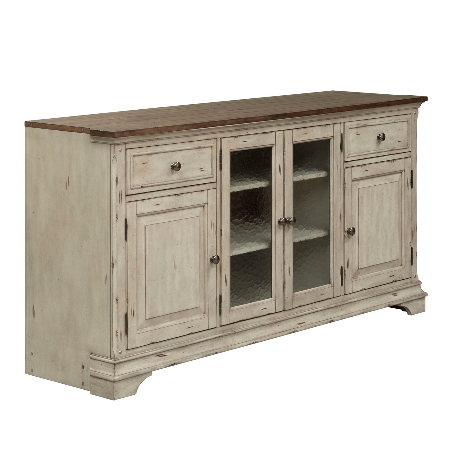 Morgan Creek - Entertainment TV Stand - Antique White / Wirebrushed Tobacco Accents