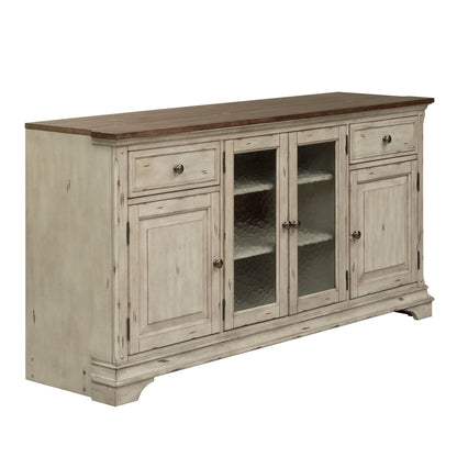 Morgan Creek - Entertainment TV Stand - Antique White / Wirebrushed Tobacco Accents