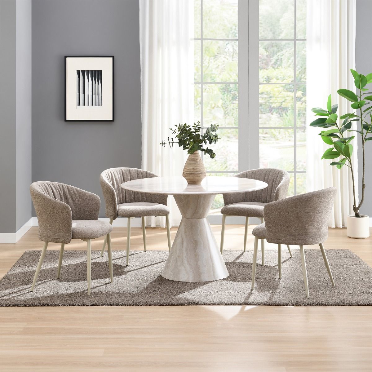 Ogin - Round Dining Table - Marble Print & Natural