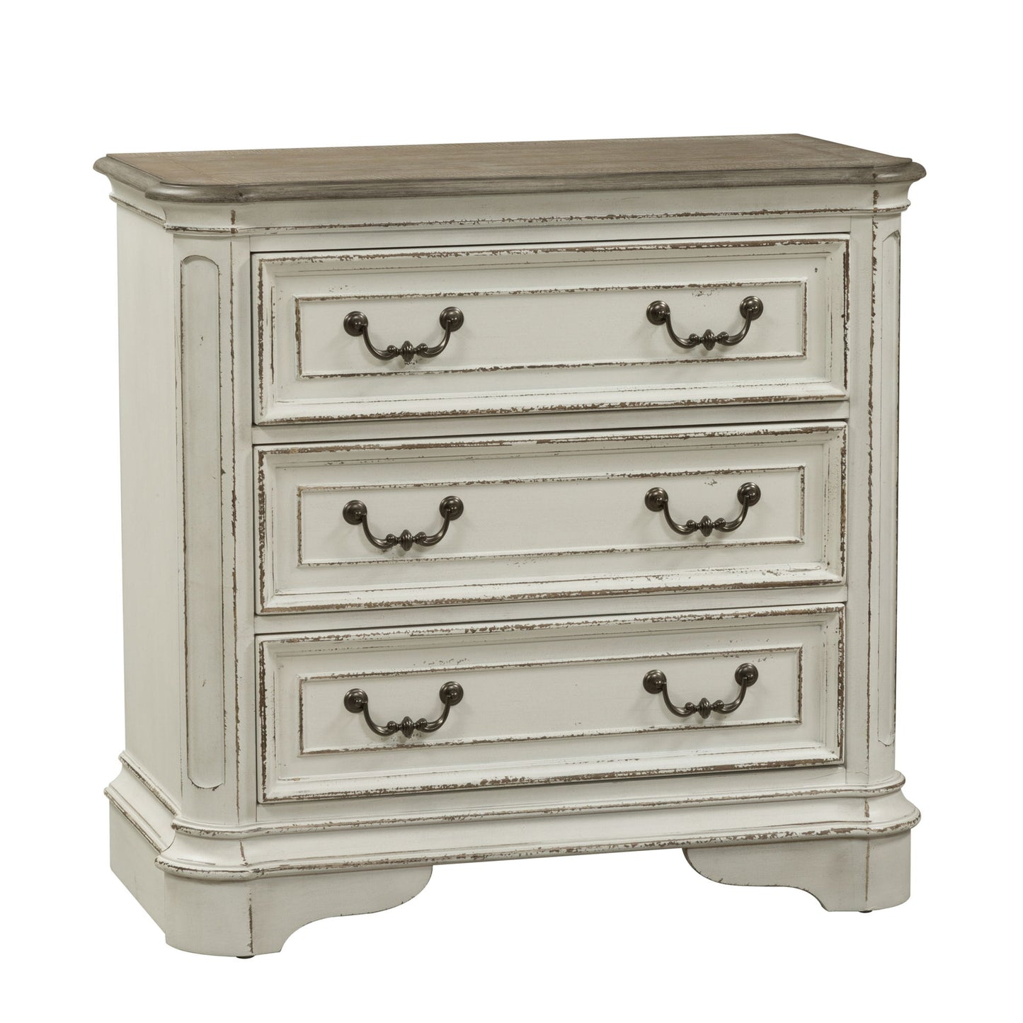 Magnolia Manor - 3 Drawer Bedside Chest With Charging Station - Antique White