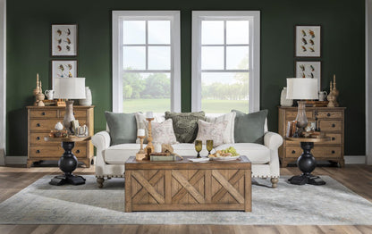 Vintage Market - Urn Base End Table - Barnwood Oak And Kettle Black