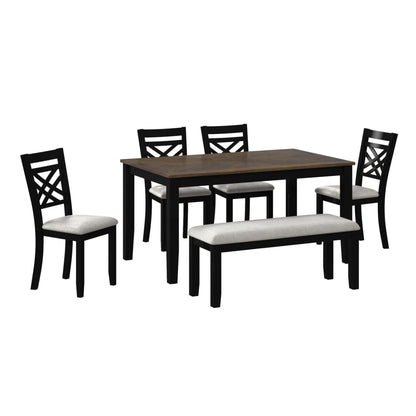 Brooks - 6 Piece Dining Set With Table, 4 Wood Back And Upholstered Seat Chairs, And Bench