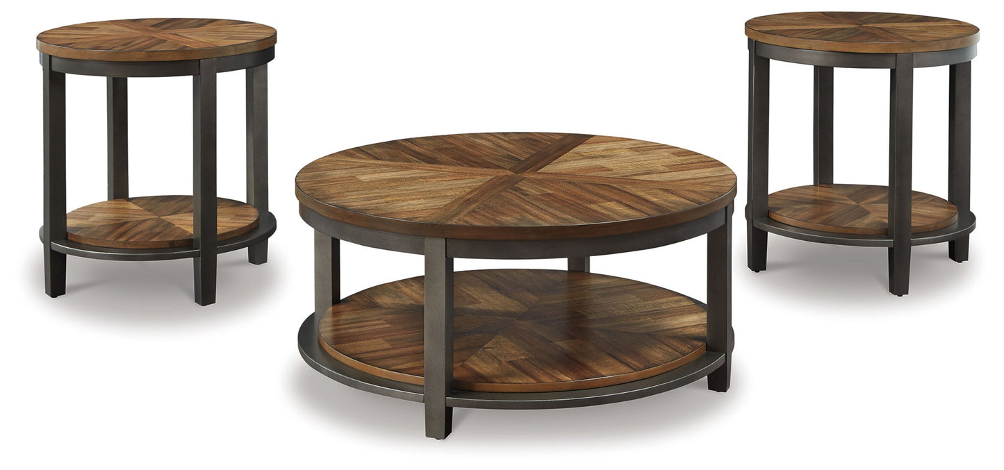 Roybeck - Occasional Table Set (Set of 3) - Light Brown / Bronze