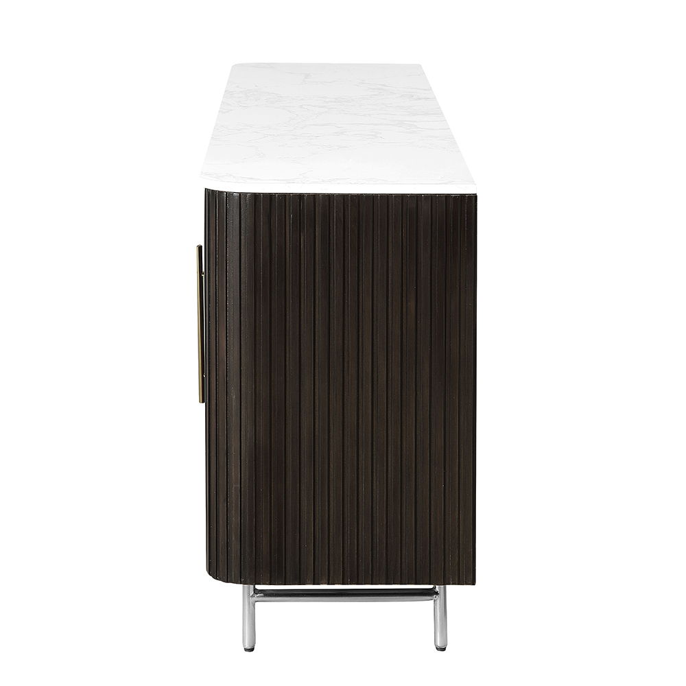 Clayten - Server With Marble Top & Fireplace - White & Espresso