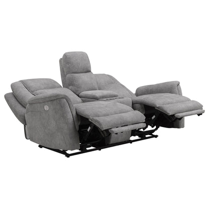 Linus - Zero Gravity Power Reclining Console Loveseat - Hudson Gray