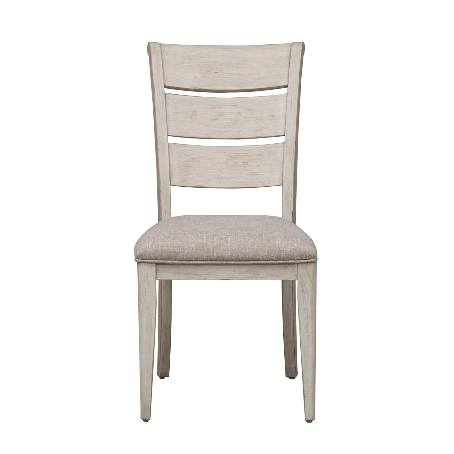 Farmhouse Reimagined - Ladder Back Upholstered Side Chair - Antique White / Chestnut Tops
