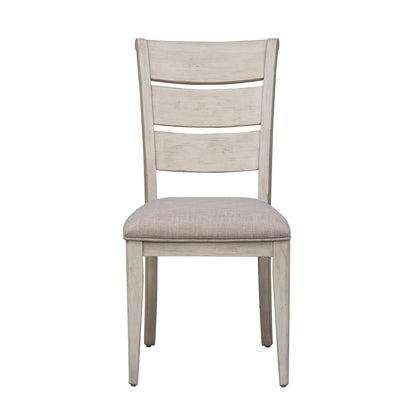 Farmhouse Reimagined - Ladder Back Upholstered Side Chair - Antique White / Chestnut Tops