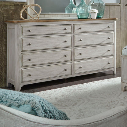 Farmhouse Reimagined - 8 Drawer Dresser - Antique White / Chestnut Tops