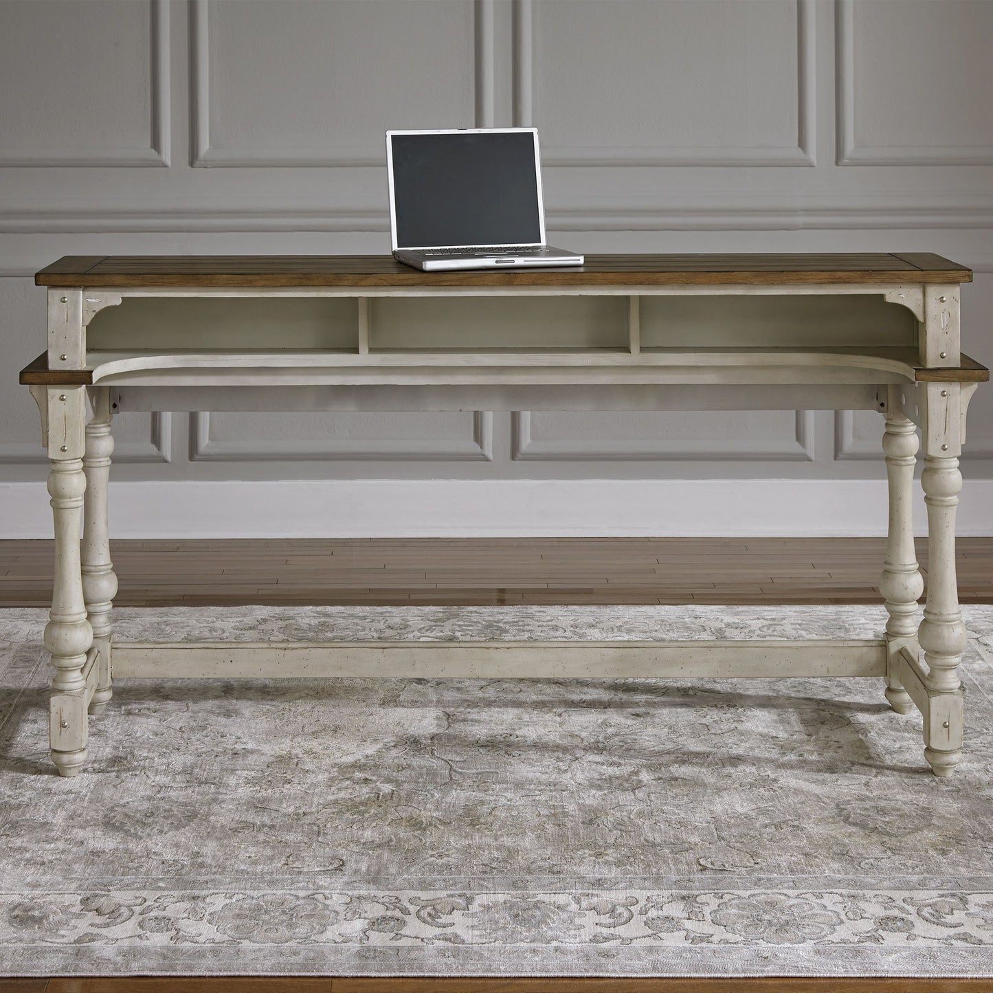 Morgan Creek - Console Bar Table - Antique White / Wirebrushed Tobacco Accents