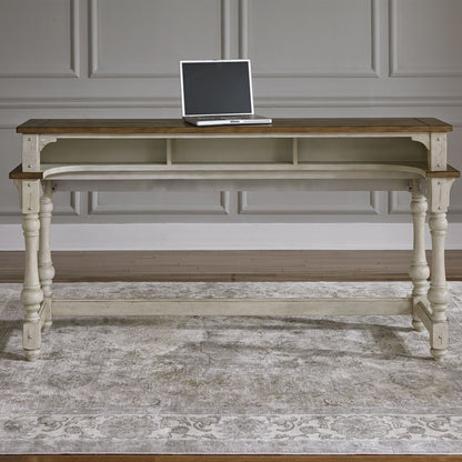 Morgan Creek - Console Bar Table - Antique White / Wirebrushed Tobacco Accents