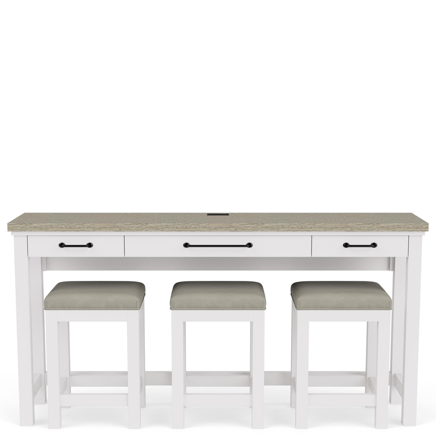 Cora - Workstation (Sofa Table With 3 Stools) - Cloud / Fog