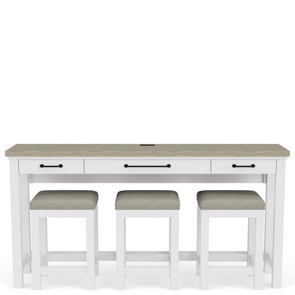 Cora - Workstation (Sofa Table With 3 Stools) - Cloud / Fog
