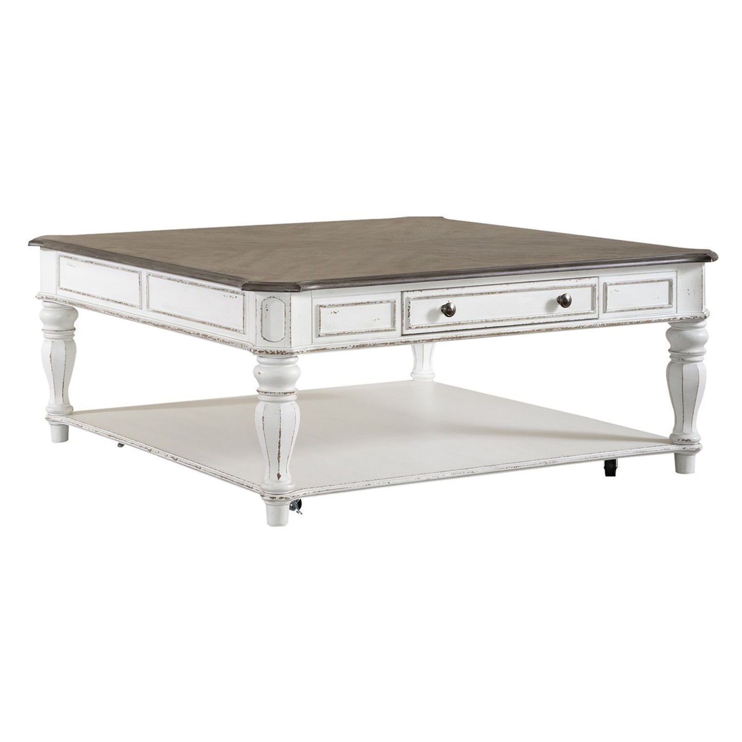 Magnolia Manor - Oversized Square Cocktail Table - Antique White