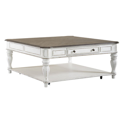 Magnolia Manor - Oversized Square Cocktail Table - Antique White