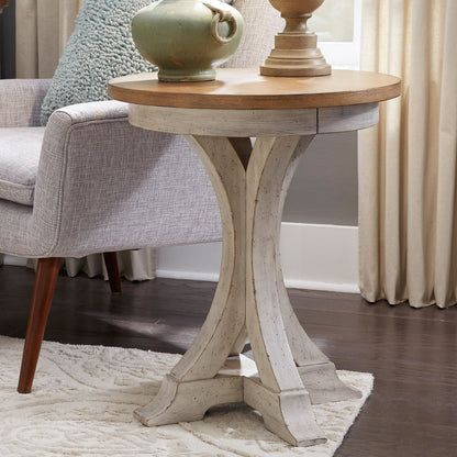 Farmhouse Reimagined - Round Chair Side Table - Antique White / Chestnut Tops