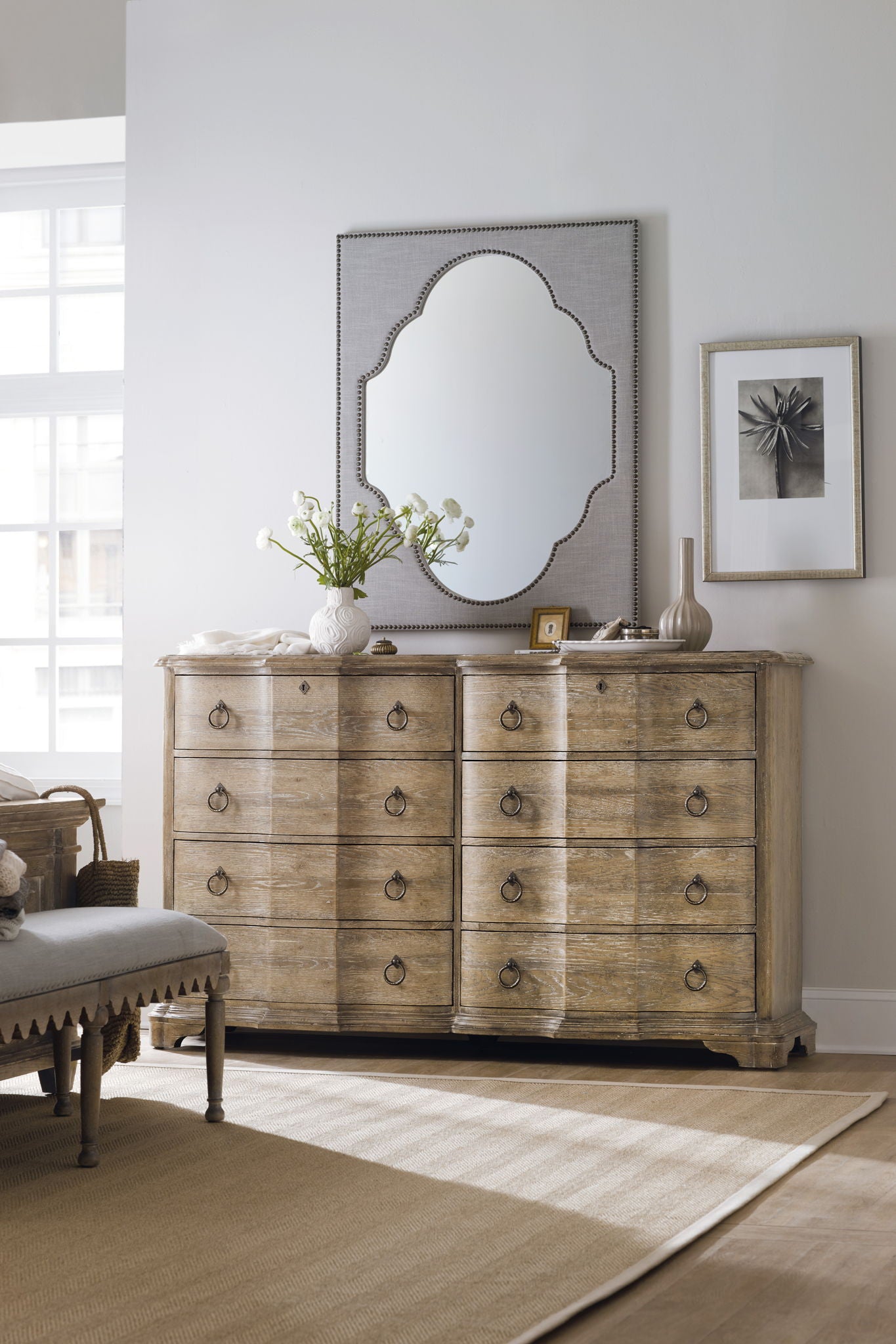 Boheme - Nourmand Linen Wrapped Mirror - Pearl Silver