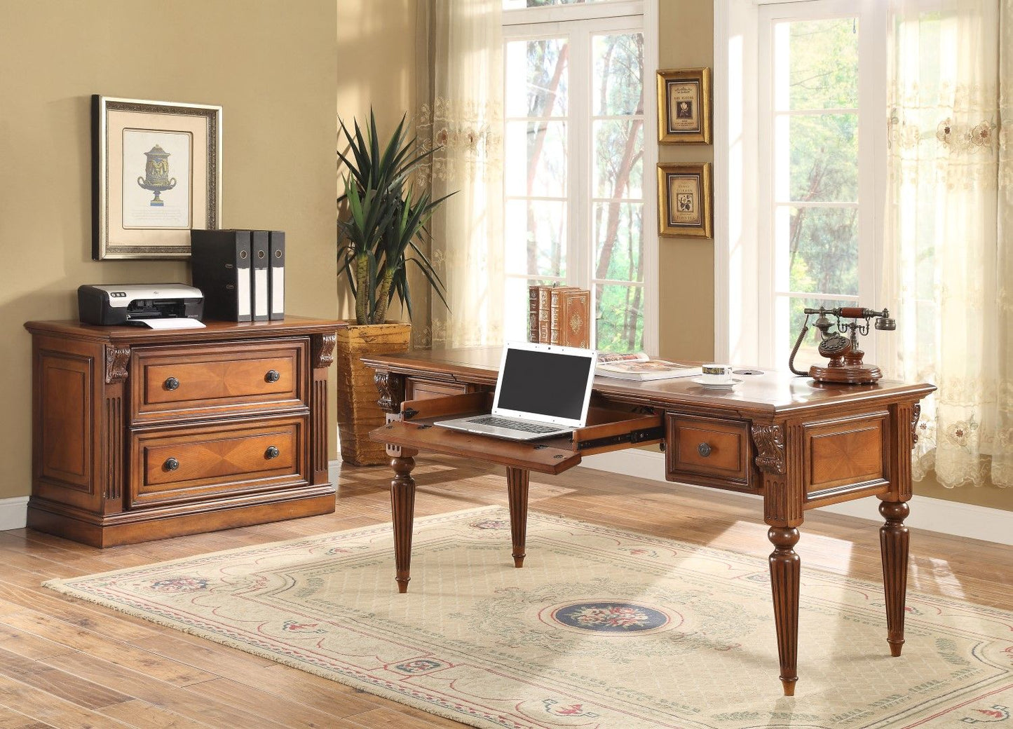 Huntington - Writing Desk - Antique Vintage Pecan
