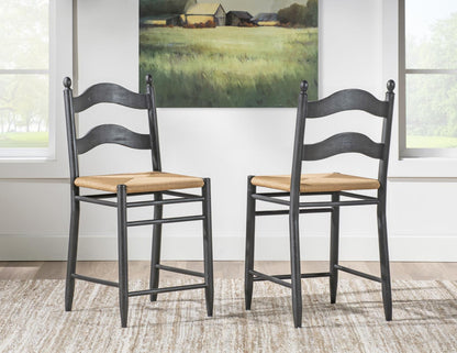 Vintage Market - Rush Seat Ladder Back Counter Height Chair (Set of 2) - Kettle Black