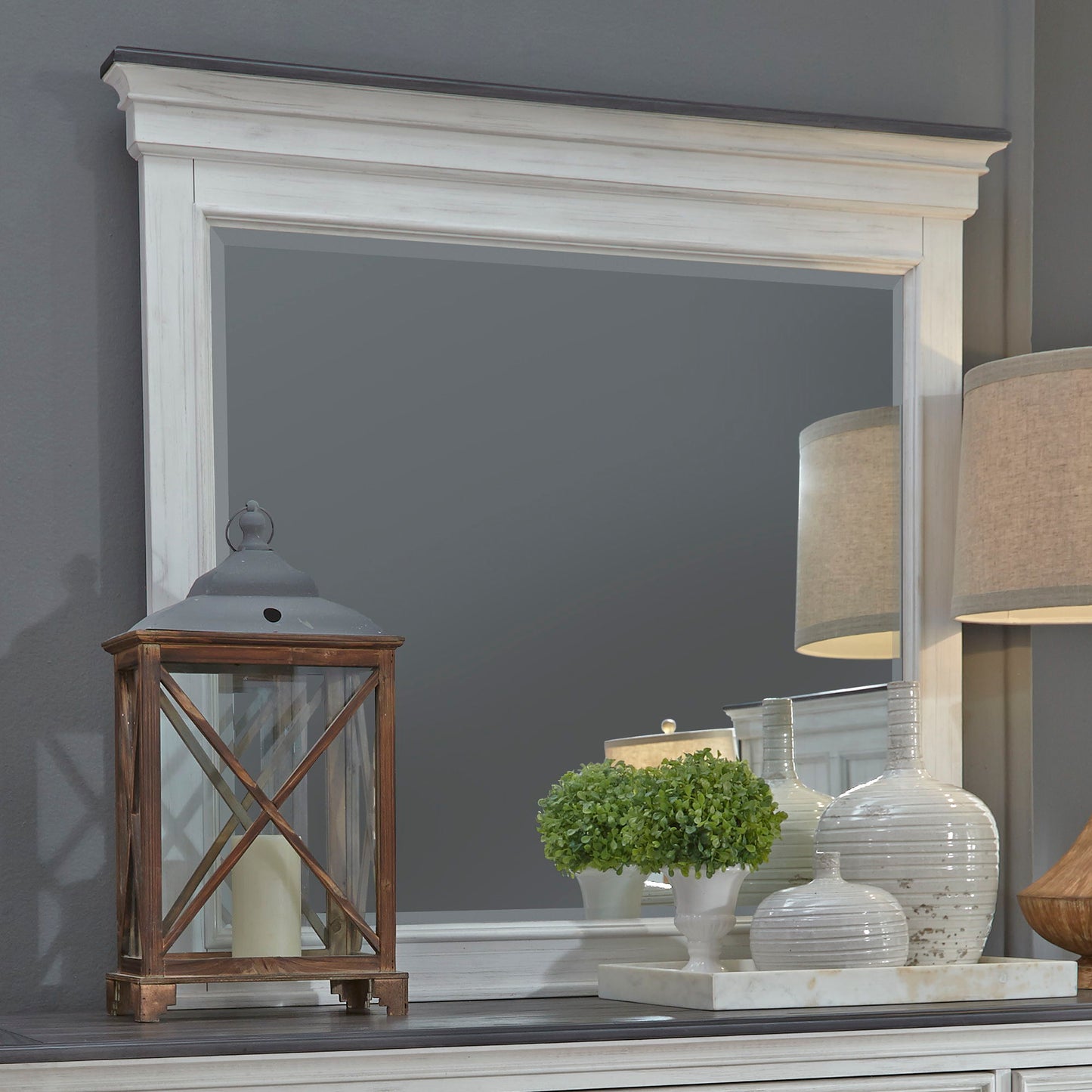 Allyson Park - Crown Mirror - Wirebrushed White / Charcoal