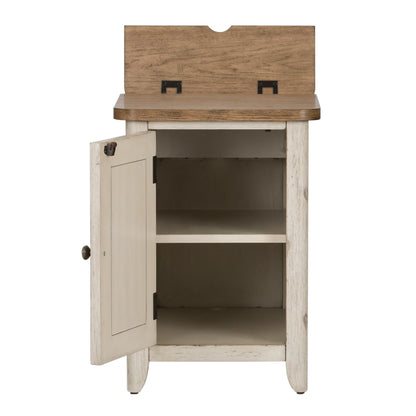 Farmhouse Reimagined - Door Chair Side Table With Charging Station - Antique White / Chestnut Tops