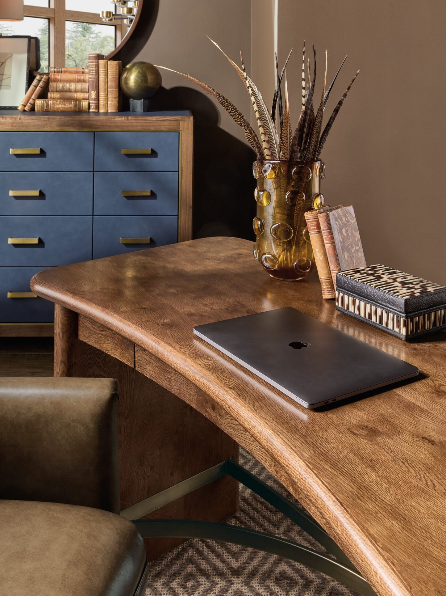 Melange - Geneva Accent Drawer Chest - Blue / Medium Walnut
