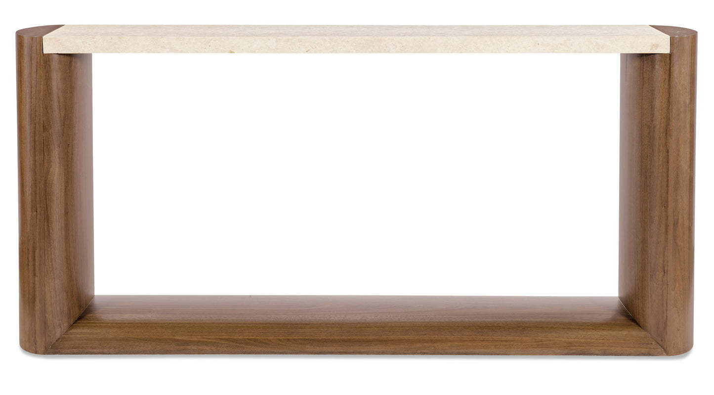 Eleana - Marble Top Console Table - Medium Wood / Beige