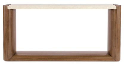 Eleana - Marble Top Console Table - Medium Wood / Beige
