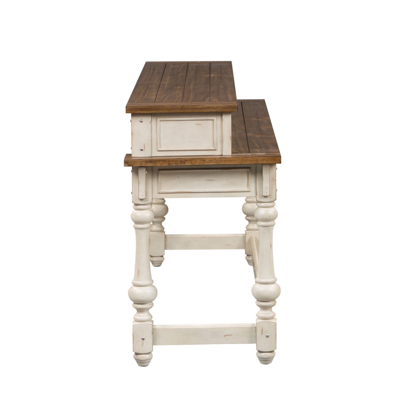 Morgan Creek - 4 Piece Console Set (1 Console 3 Stools) - Antique White / Wirebrushed Tobacco Accents