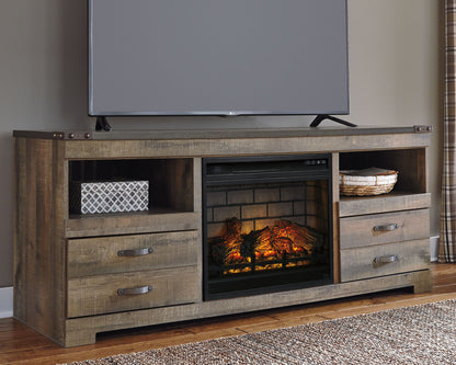 Trinell - 63" TV Stand With Glass/Stone Fireplace Insert - Brown