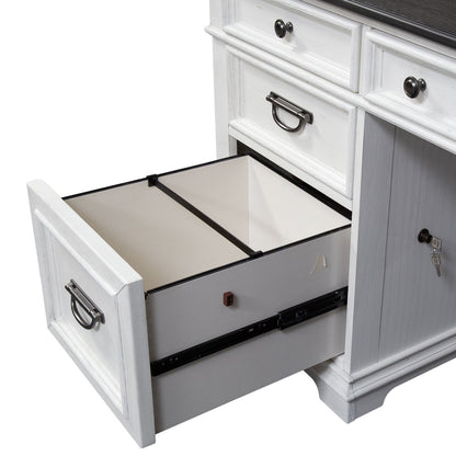 Allyson Park - Optional L Shaped Desk Set - Wirebrushed White / Charcoal