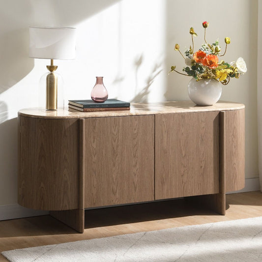 Markku - Console Table With Natural Marble - Oak