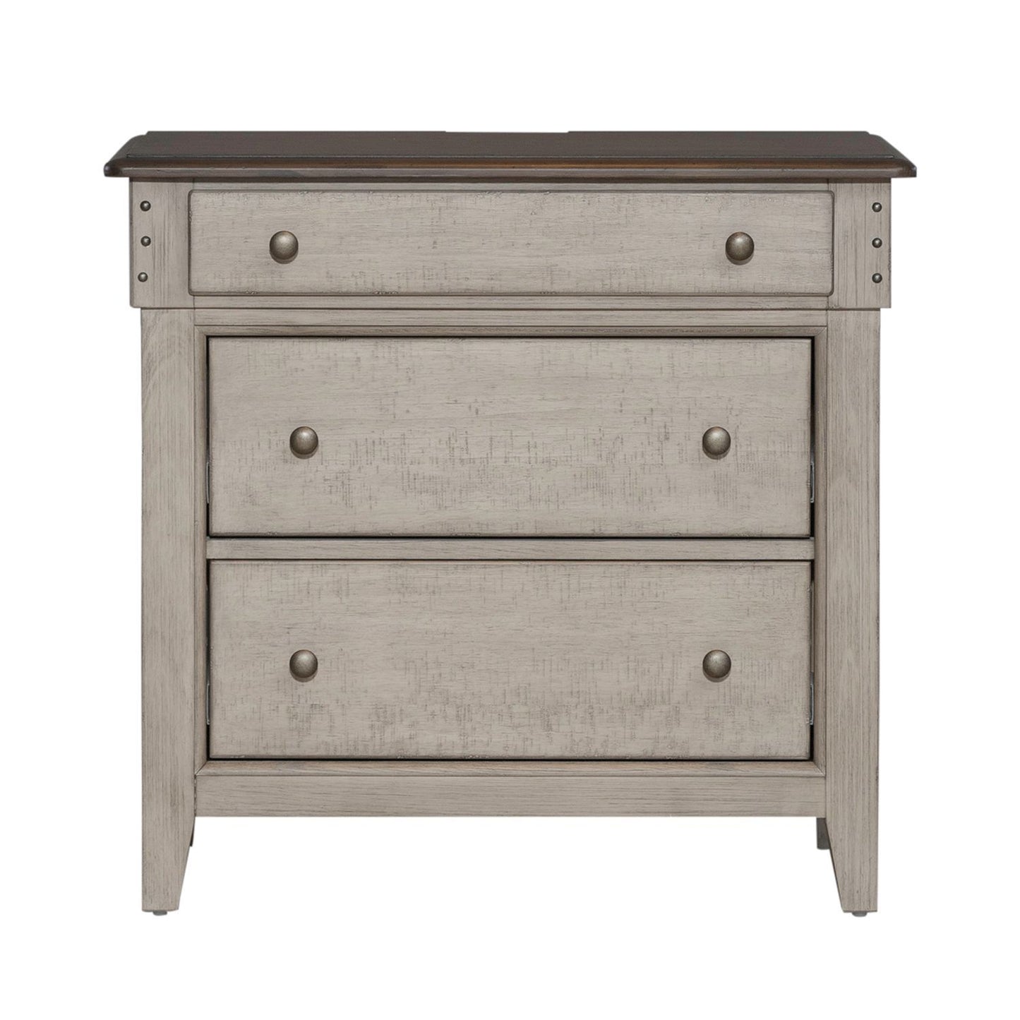 Ivy Hollow - 3 Drawer Bedside Chest With Charging Station - Weathered Linen / Dusty Taupe
