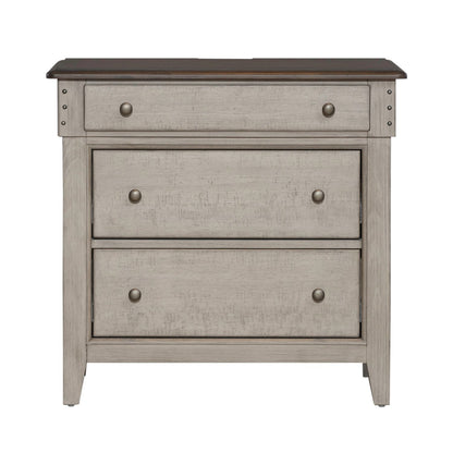 Ivy Hollow - 3 Drawer Bedside Chest With Charging Station - Weathered Linen / Dusty Taupe