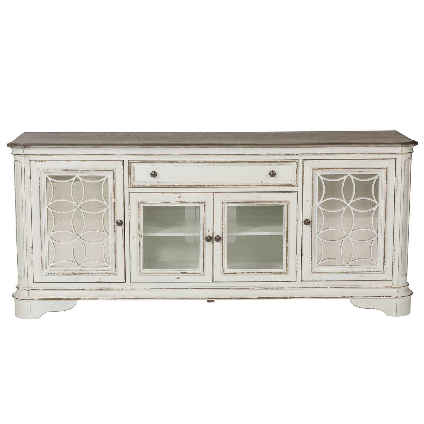 Magnolia Manor - Entertainment TV Stand (Glass Doors) - Antique White