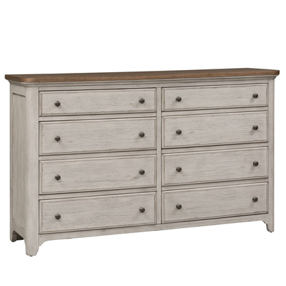 Farmhouse Reimagined - 8 Drawer Dresser - Antique White / Chestnut Tops
