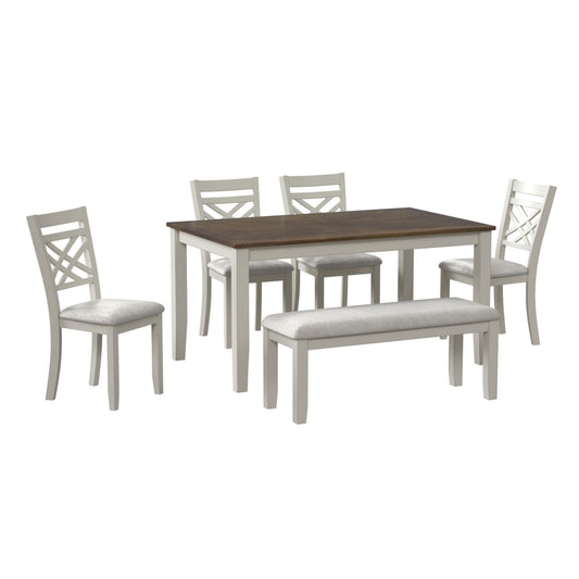 Brooks - 6 Piece Dining Set With Table, 4 Wood Back And Upholstered Seat Chairs, And Bench