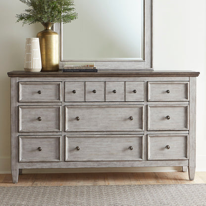 Heartland - 9 Drawer Dresser - Antique White / Tobacco Tops