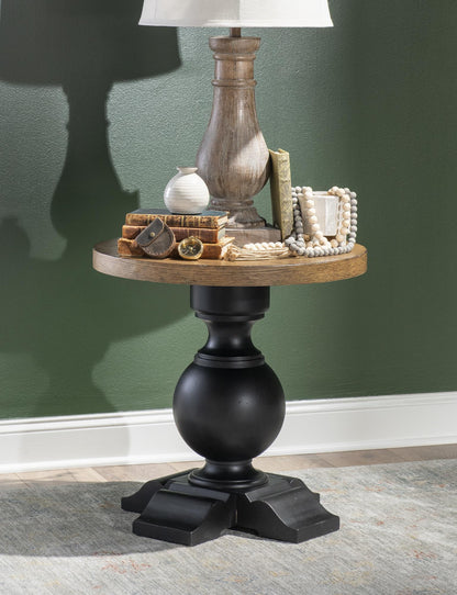 Vintage Market - Urn Base End Table - Barnwood Oak And Kettle Black