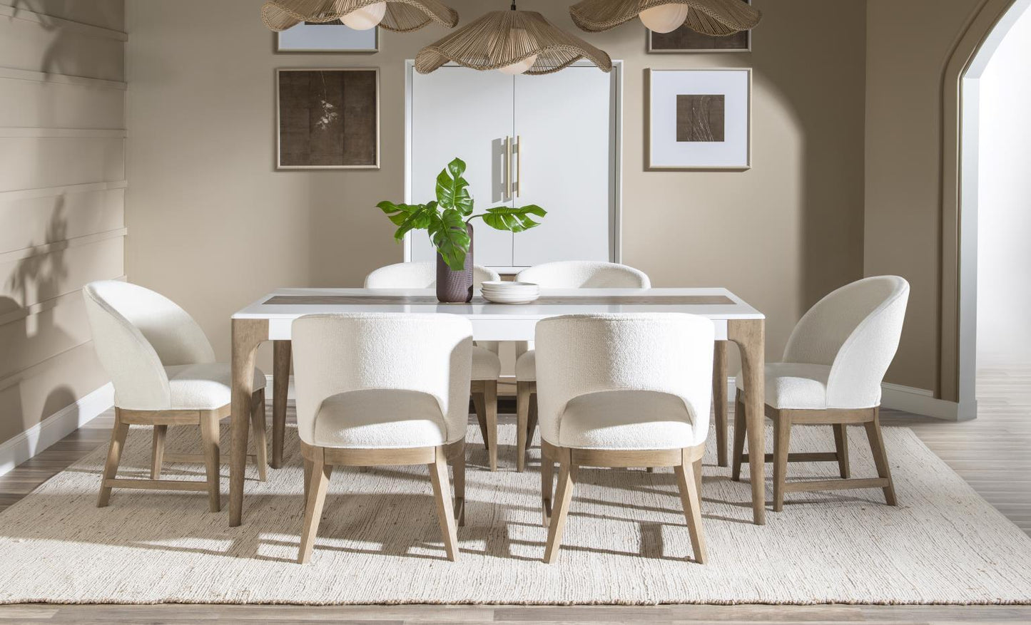 Melrose - Upholstered Arm Chair (Set of 2) - Cloud White And Desert Oak