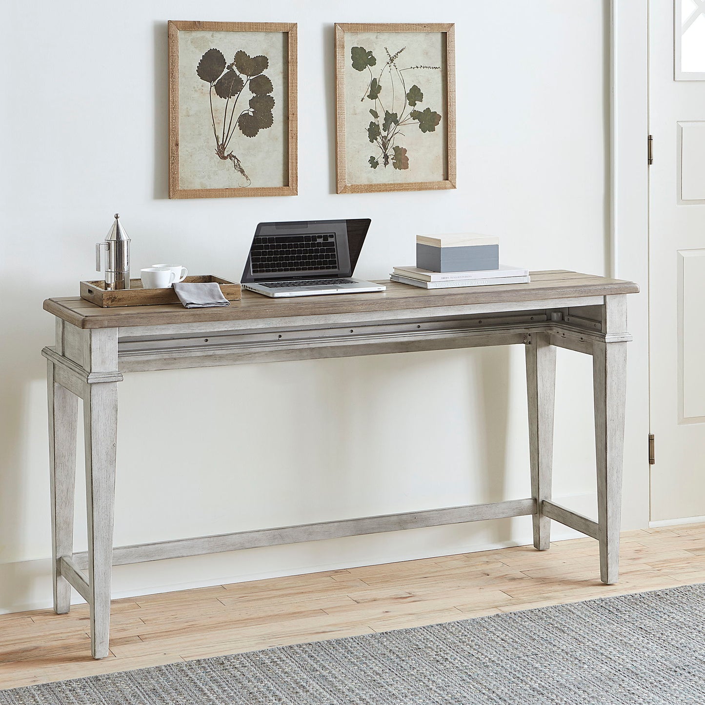 Heartland - Console Bar Table - Antique White / Tobacco Tops