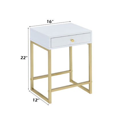 Coleen - Accent Table - White & Brass