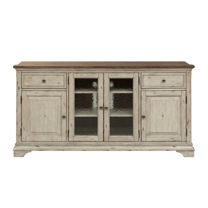 Morgan Creek - Entertainment TV Stand - Antique White / Wirebrushed Tobacco Accents