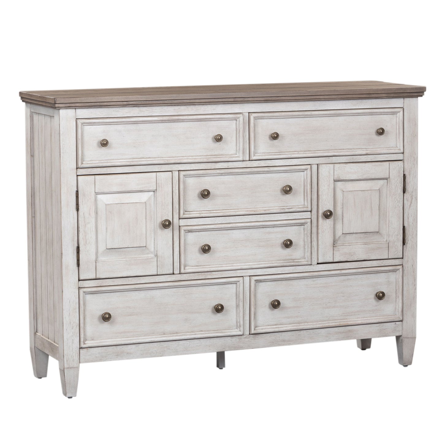 Heartland - 2 Door 6 Drawer Chesser - Antique White / Tobacco Tops