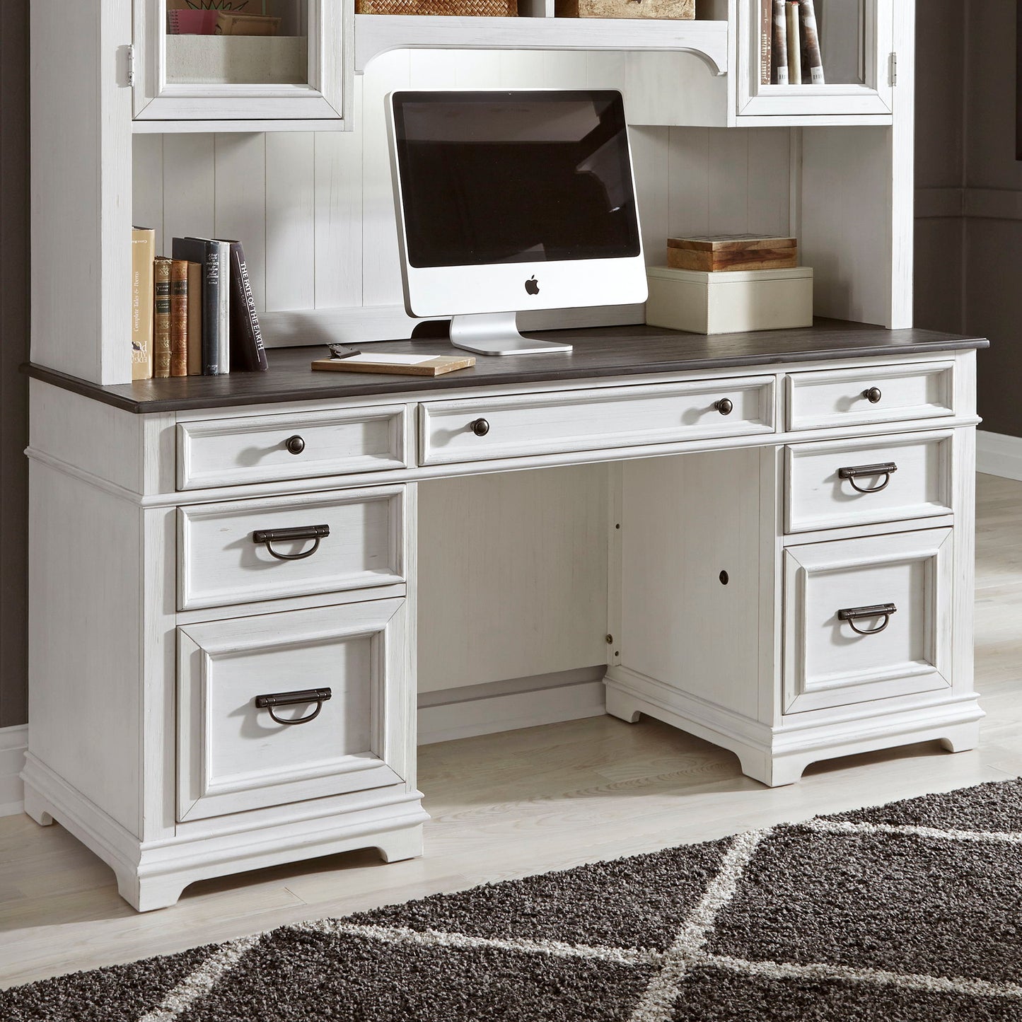 Allyson Park - Credenza - Wirebrushed White / Charcoal