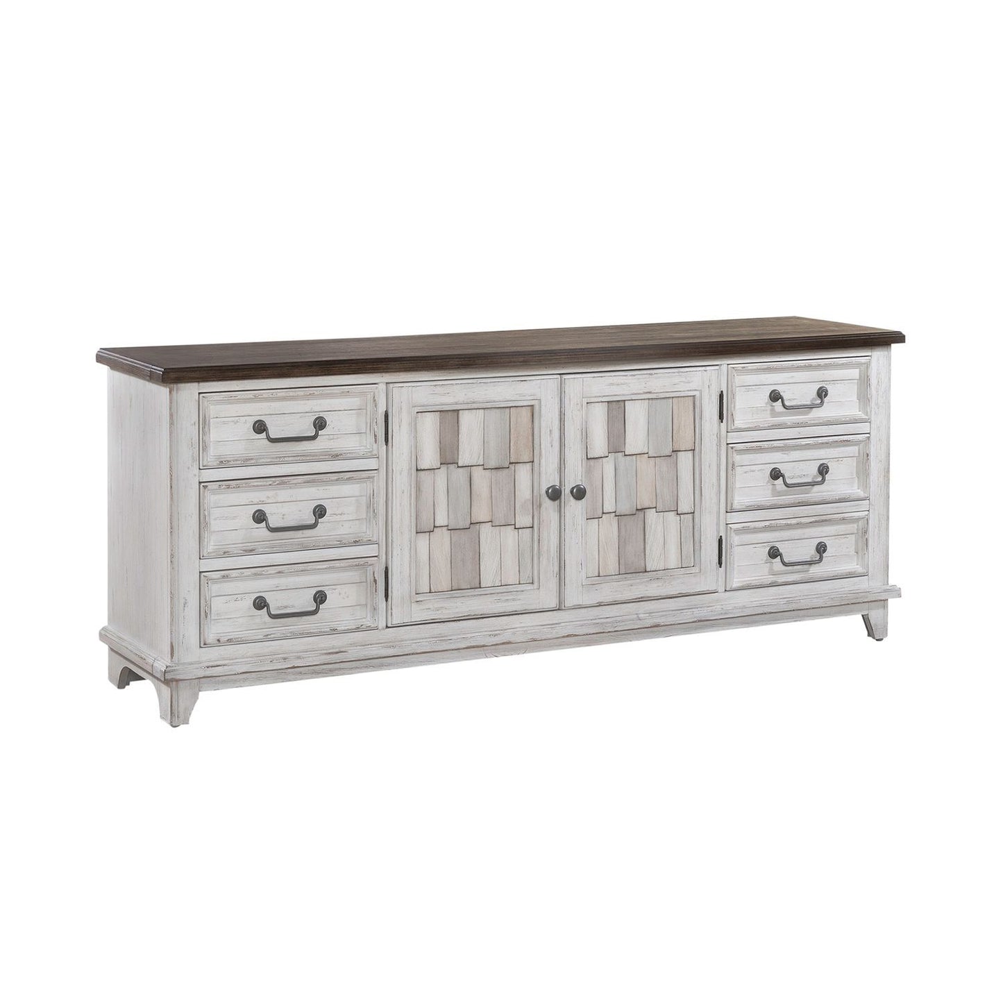 River Place - 75" Entertainment Console - Riverstone White & Tobacco